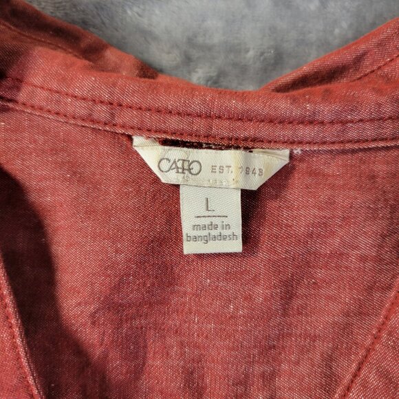 Cato Womens Red Linen Blend Tunic Top L Roll Tab Sleeve Casual Workwear Vibe - Picture 2 of 8